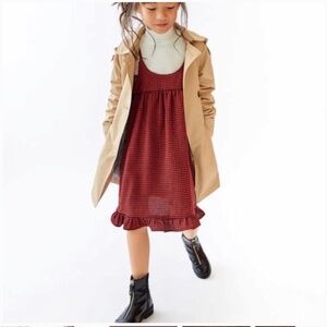 Adorable Checkered Zara Girls Red Black Woolen Smock Dress 11-12 years NWOT